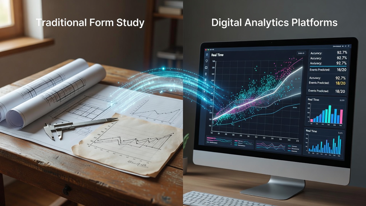 Digital dashboard displaying integrated analytics from multiple sports events alongside traditional form charts