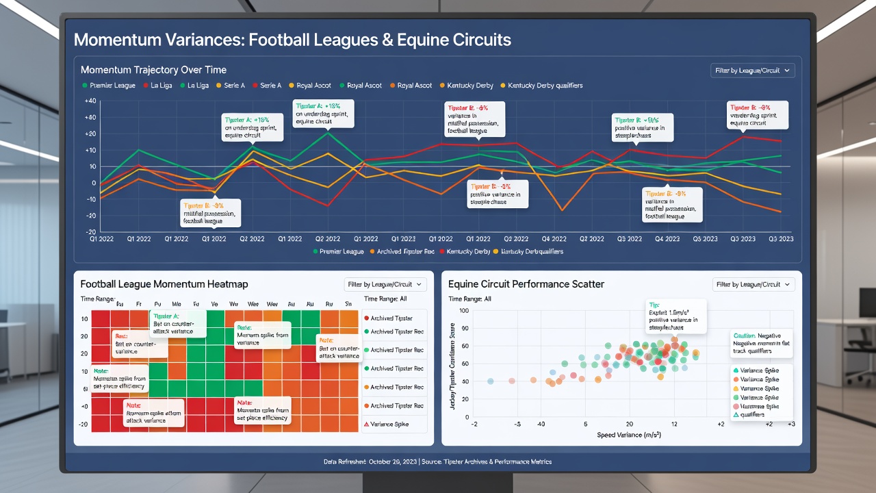 Side-by-side comparison graphs of tipster-verified momentum data linking football streaks with horse racing circuit results