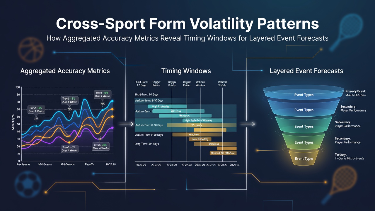Visualization of cross-sport form volatility patterns showing accuracy metrics across football, tennis, and horse racing events