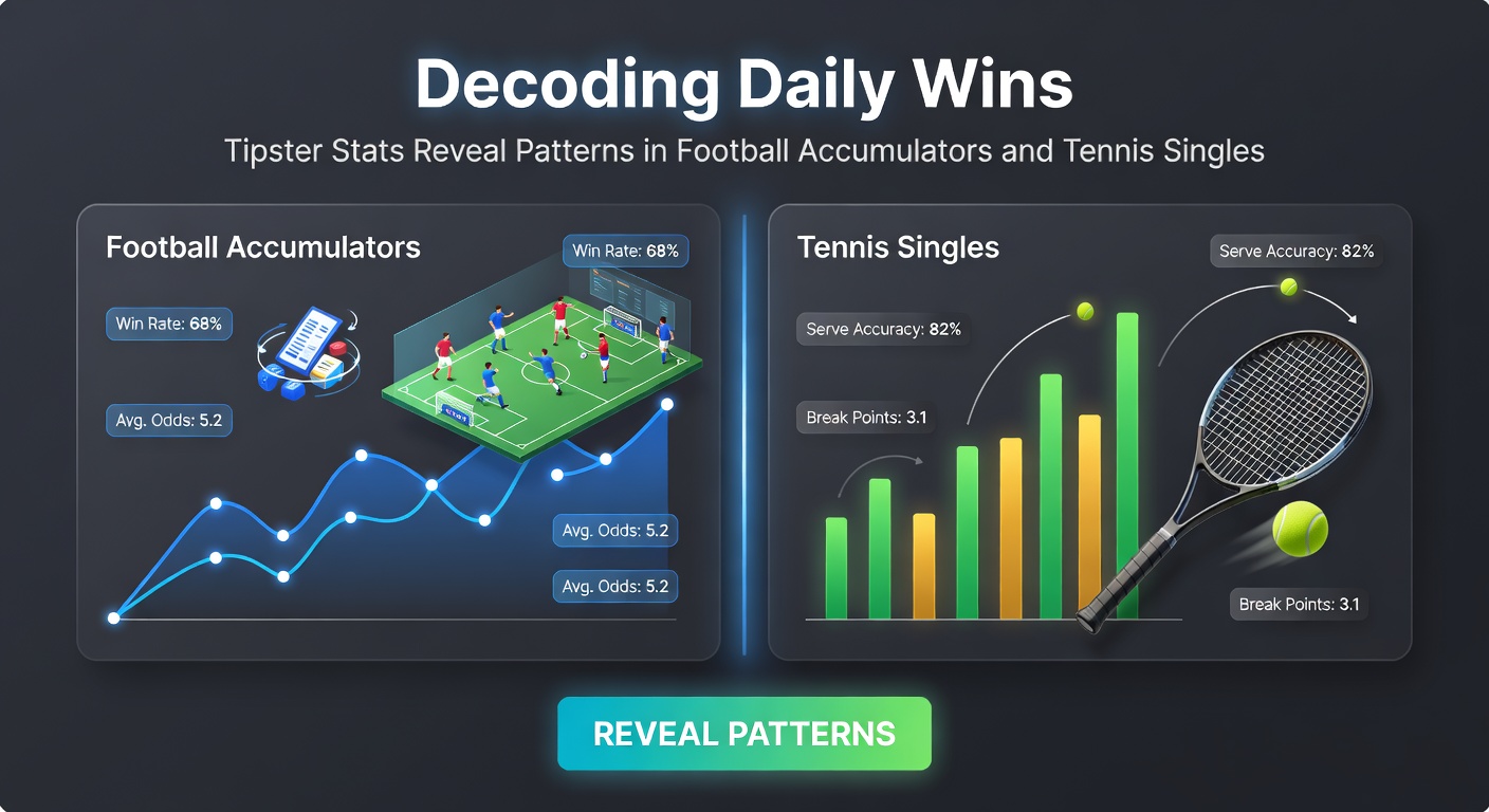 Dashboard displaying tipster performance charts for football accumulators and tennis singles bets, highlighting win streaks and yield percentages