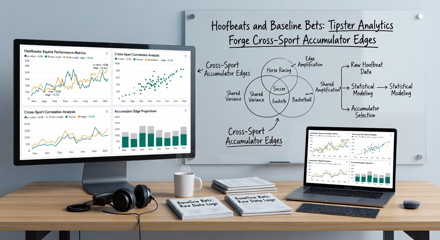 Infographic illustrating cross-sport accumulator success rates, with horse racing icons merging into tennis court visuals and overlaid analytics charts