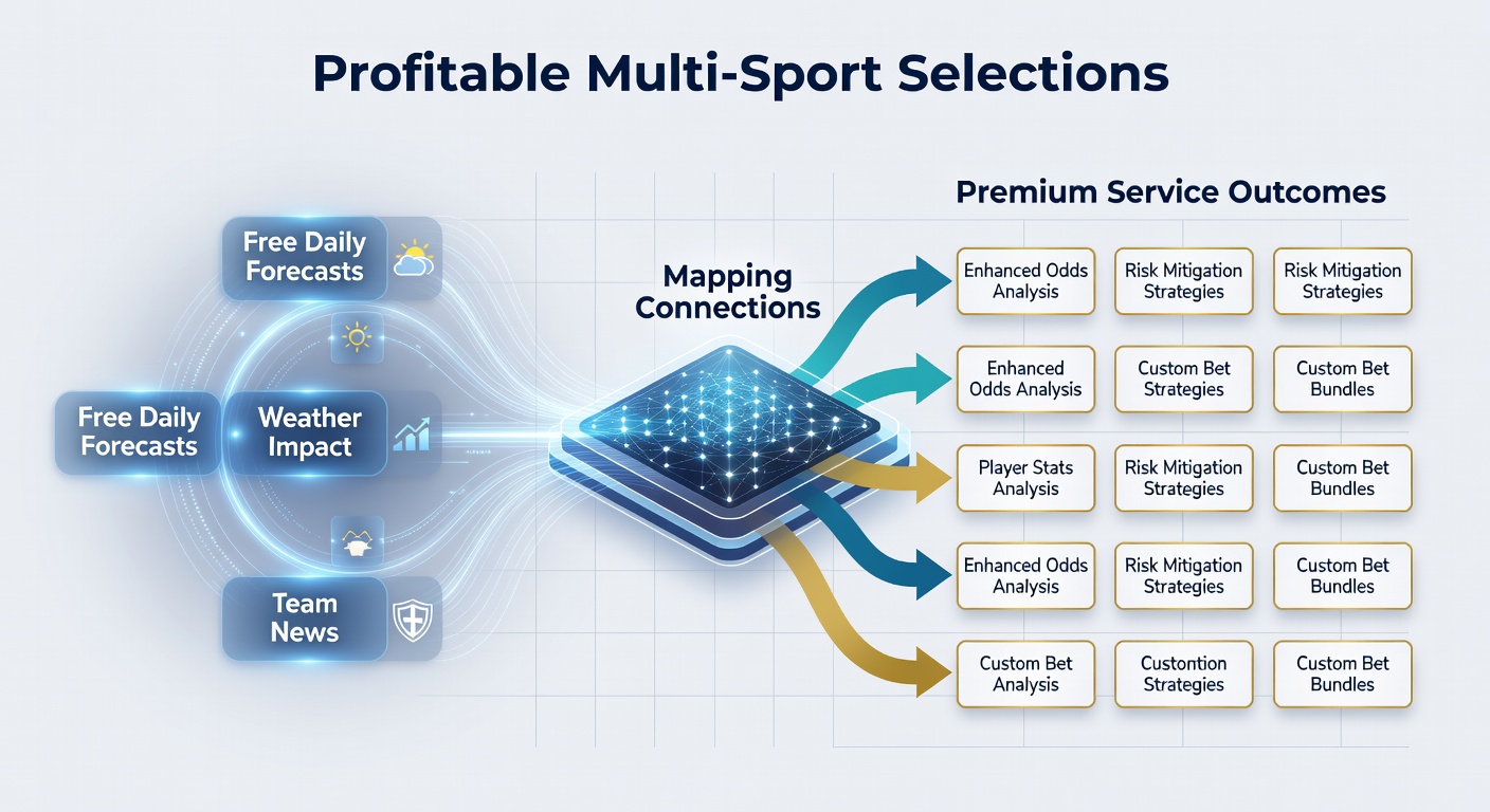 Visual representation of daily forecast data transitioning into premium multi-sport accumulator strategies