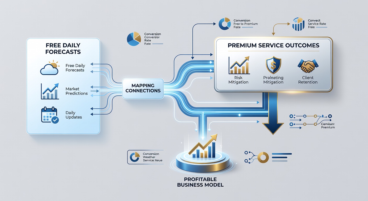Diagram showing data flow from free forecasts to premium outcomes across sports