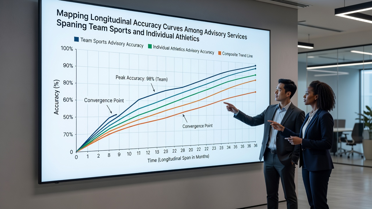 Detailed chart comparing accuracy trends between team sports advisory services and those focused on individual athletic events from 2023 through mid-2026