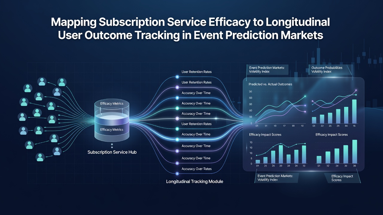 Visualization of subscription service metrics overlaid on user outcome timelines in prediction markets