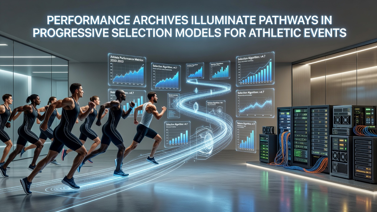 Performance data archives displayed on screens showing athlete selection pathways for athletic events