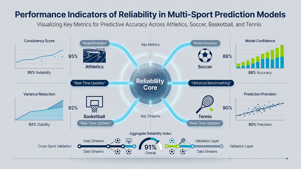 Charts displaying cross-sport consistency metrics and robustness test results for prediction models