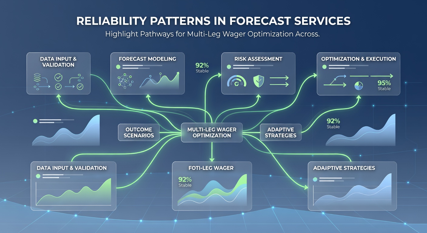 Infographic illustrating multi-leg wager structures optimized using reliability data from forecast services