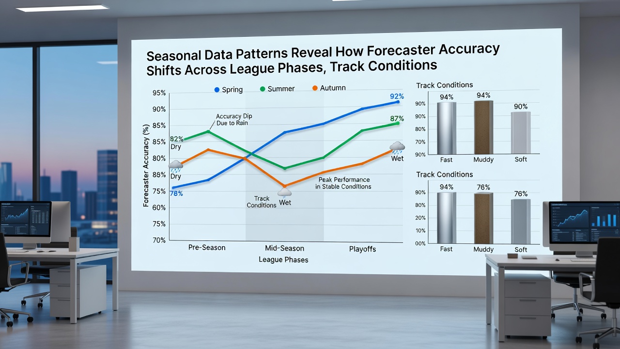 Chart illustrating accuracy variations by court surface and seasonal phase in tennis forecasting