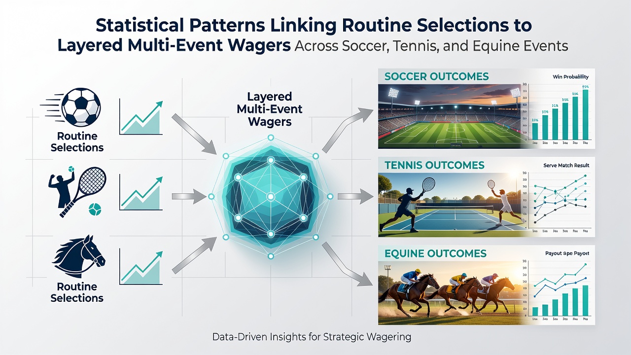 Data visualization showing correlations between daily sports selections and multi-event accumulator outcomes across soccer, tennis, and horse racing