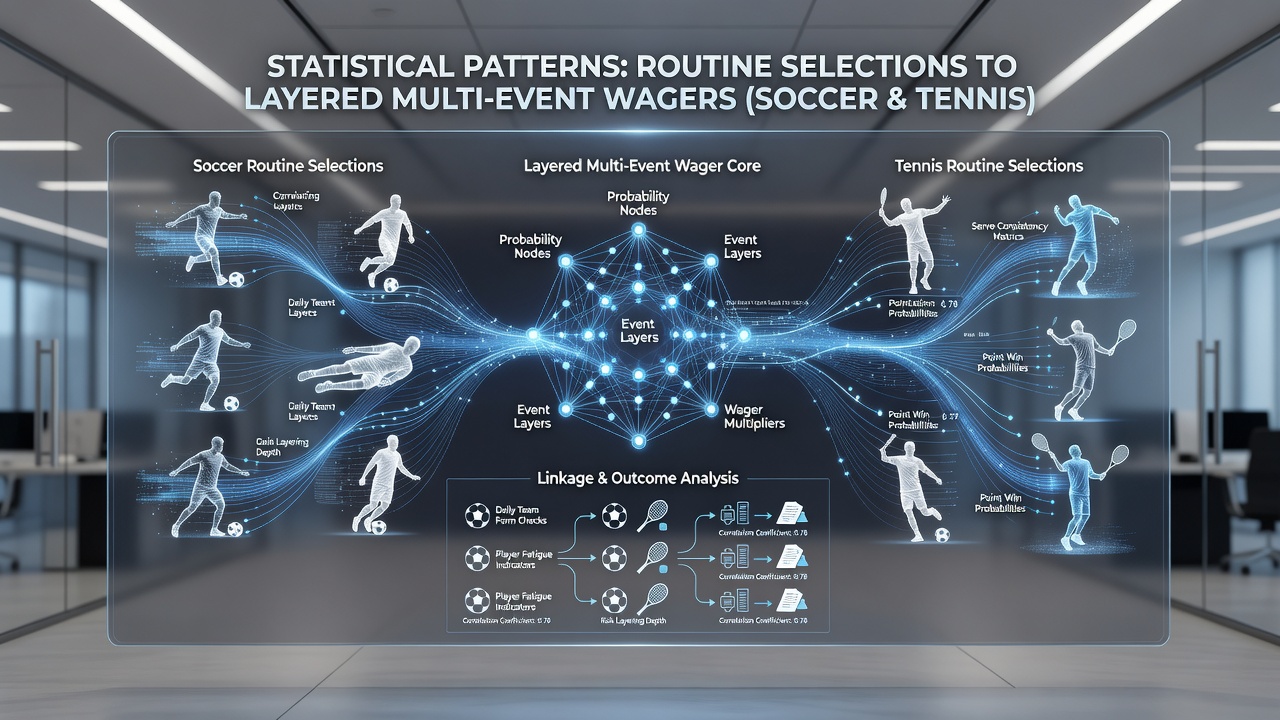 Charts illustrating statistical overlaps between soccer results, tennis outcomes, and horse racing finishes in accumulator betting structures