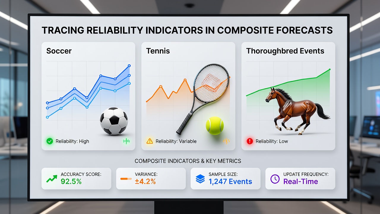 Detailed graphs of tennis and thoroughbred reliability indicators overlaid with soccer composite data from August 2026