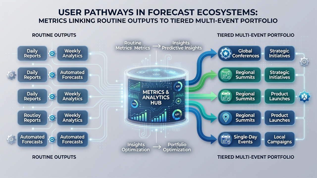 Chart illustrating metric connections from routine forecasts to tiered portfolio structures